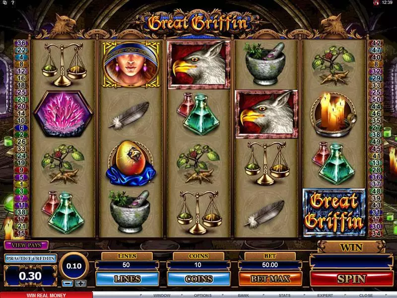 Great Griffin Microgaming Slots - Main Screen Reels