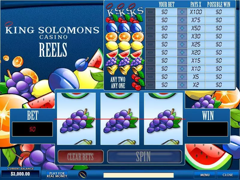 King Solomons Reels PlayTech Slots - Main Screen Reels