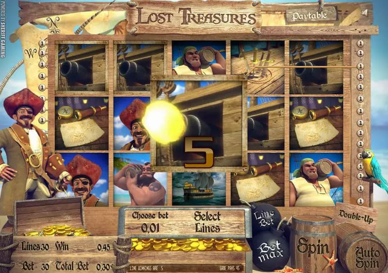 Lost Treasures Sheriff Gaming Slots - Main Screen Reels