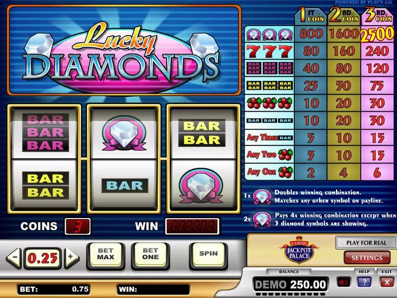 Lucky Diamonds Play'n GO Slots - Main Screen Reels