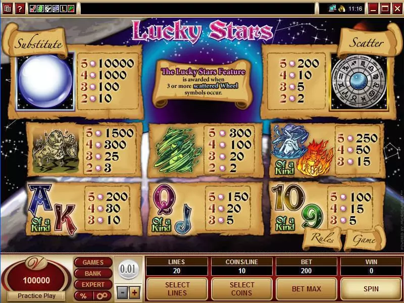 Lucky Stars Microgaming Slots - Info and Rules