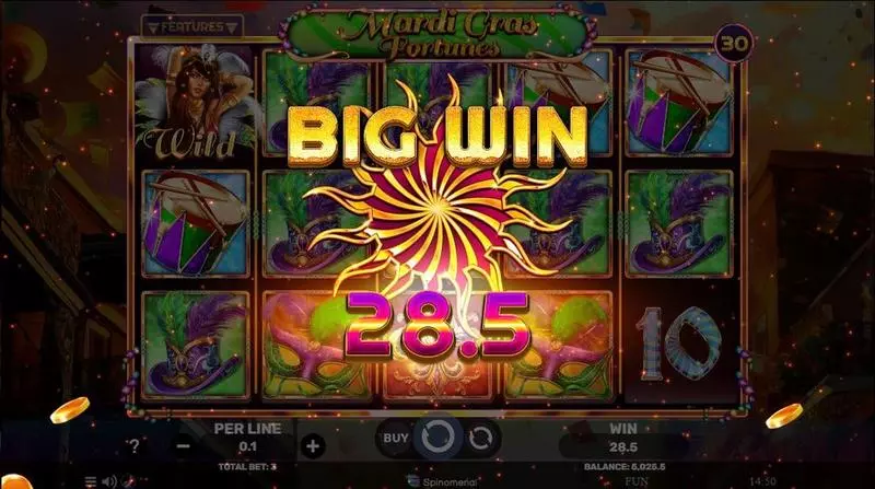 Mardi Gras Fortunes Spinomenal Slots - Winning Screenshot