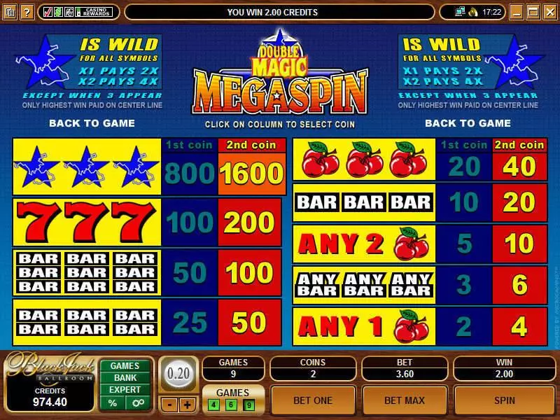 Mega Spin - Double Magic Microgaming Slots - Info and Rules
