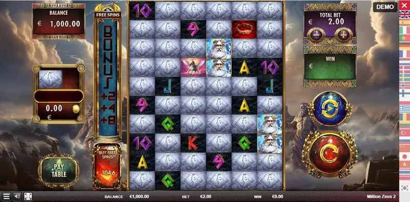 Million Zeus 2 Red Rake Gaming Slots - Main Screen Reels