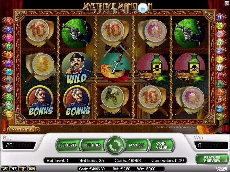 Mystery at the Mansion NetEnt Slots - Main Screen Reels