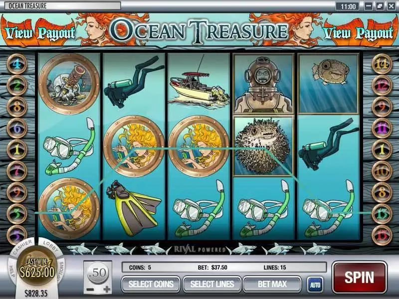 Ocean Treasure Rival Slots - Main Screen Reels