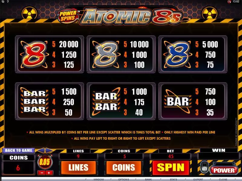 Power Spins - Atomic 8's Microgaming Slots - Info and Rules