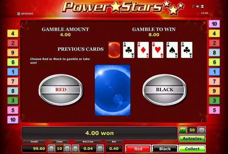 Power Stars Novomatic Slots - Gamble Screen