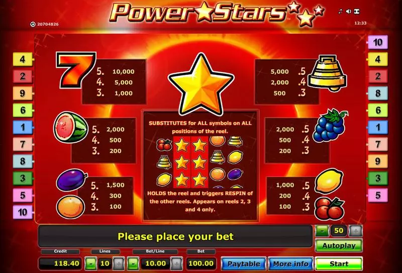 Power Stars Novomatic Slots - Info and Rules