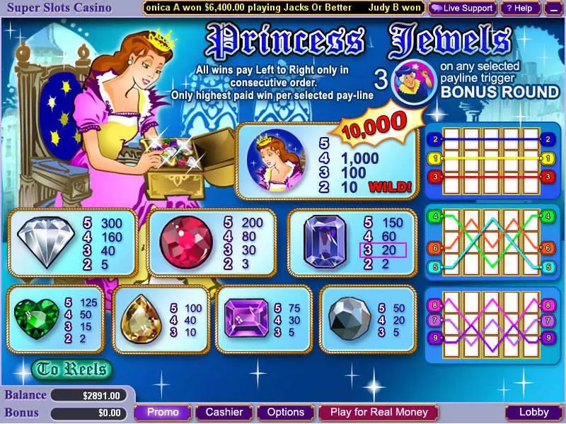 Princess Jewels WGS Technology Slots - Info and Rules