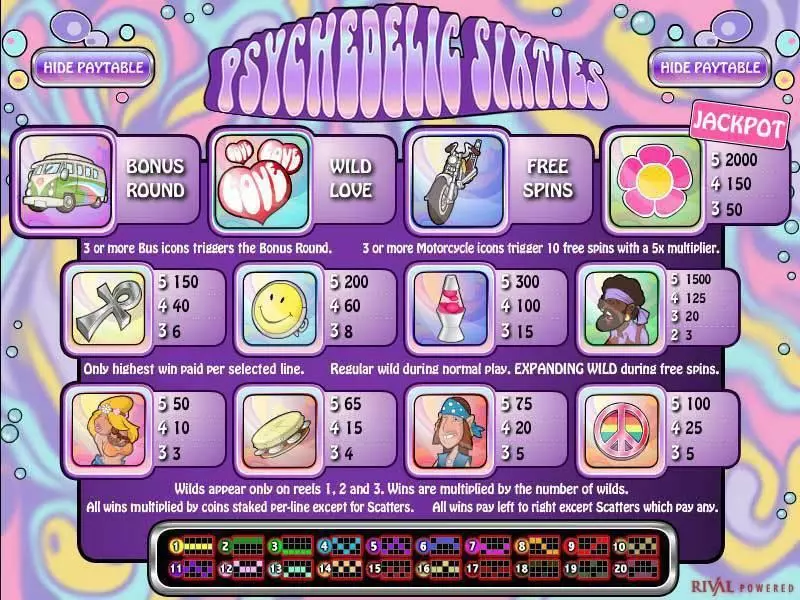 Psychedelic Sixties Rival Slots - Info and Rules