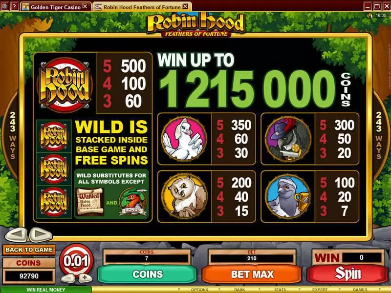 Robin Hood Feathers of Fortune Microgaming Slots - Info and Rules
