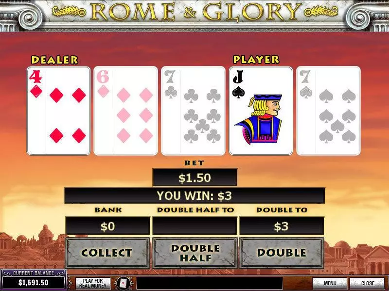 Rome and Glory PlayTech Slots - Gamble Screen