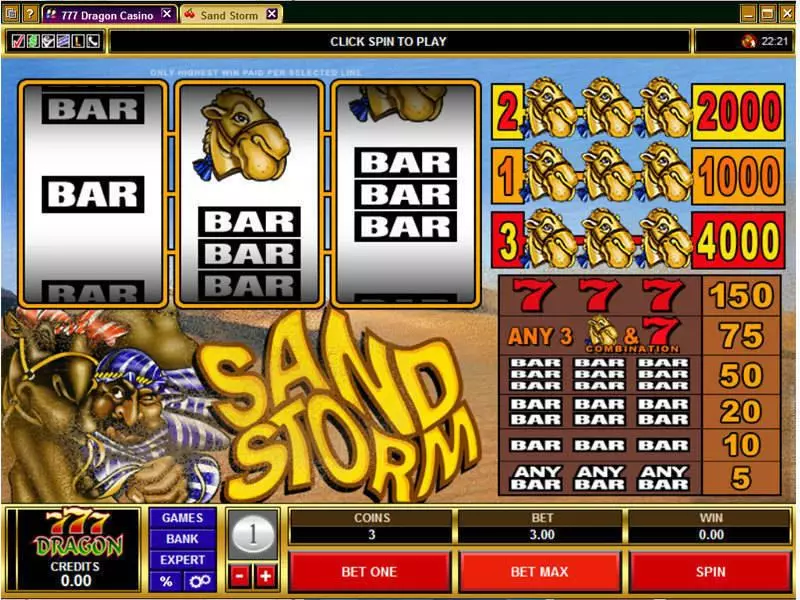 Sand Storm Microgaming Slots - Main Screen Reels