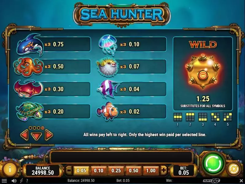 Sea Hunter Play'n GO Slots - Paytable