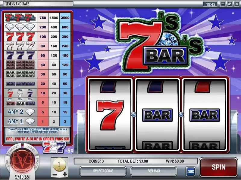 Sevens and Bars Rival Slots - Main Screen Reels
