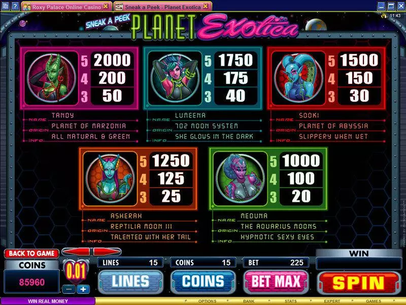Sneak a Peek - Planet Exotica Microgaming Slots - Info and Rules