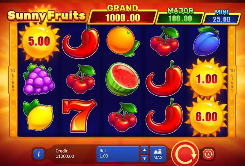 Sunny Fruits Hold and win Playson Slots - Main Screen Reels