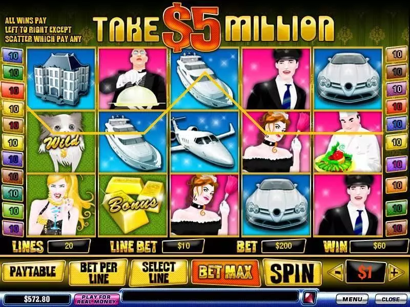 Take 5 Million Dollars PlayTech Slots - Main Screen Reels