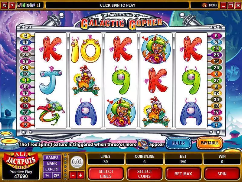 The Adventures of the Galactic Gopher Microgaming Slots - Main Screen Reels