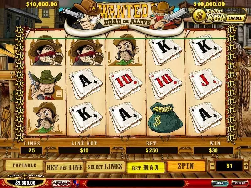Wanted Dead or Alive PlayTech Slots - Main Screen Reels