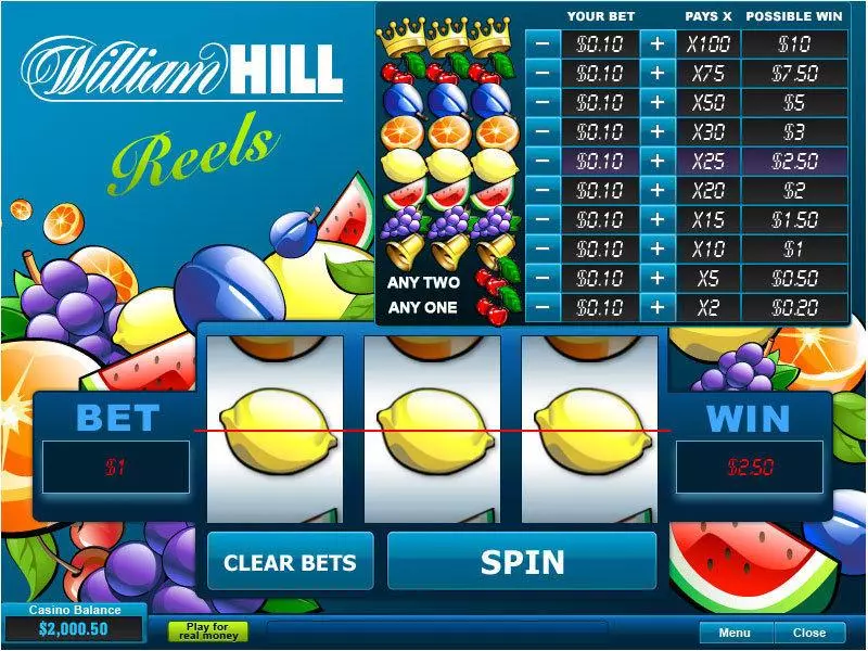 William Hill Reels PlayTech Slots - Main Screen Reels