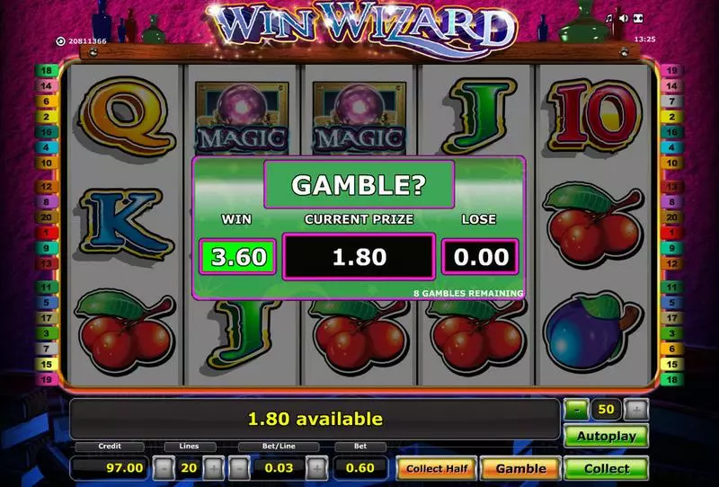 Win Wizard Novomatic Slots - Gamble Screen